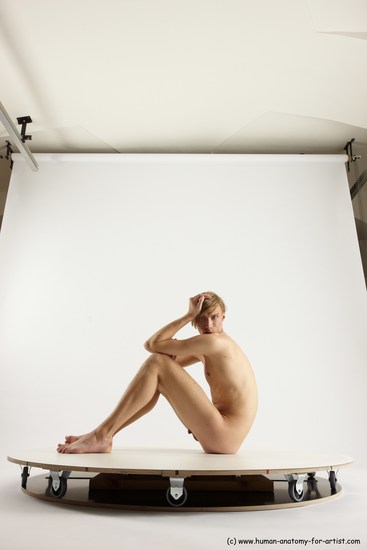 Nude Man White Sitting poses - simple Underweight Medium Brown Sitting poses - ALL Multi angles poses Realistic