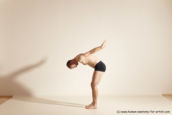 Underwear Gymnastic poses Man White Slim Bald Dancing Dynamic poses Academic