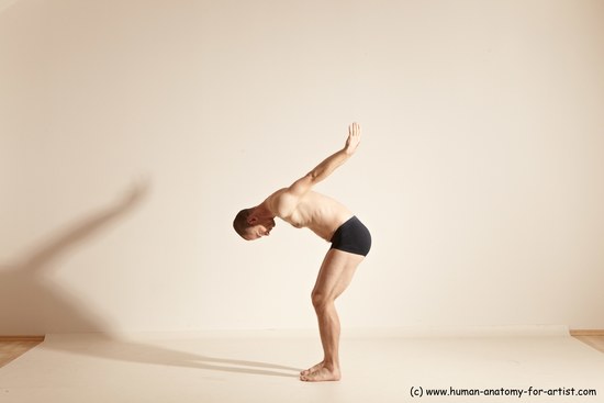 Underwear Gymnastic poses Man White Slim Bald Dancing Dynamic poses Academic