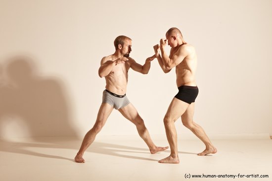 Underwear Martial art Man - Man White Moving poses Athletic Short Brown Dynamic poses Academic