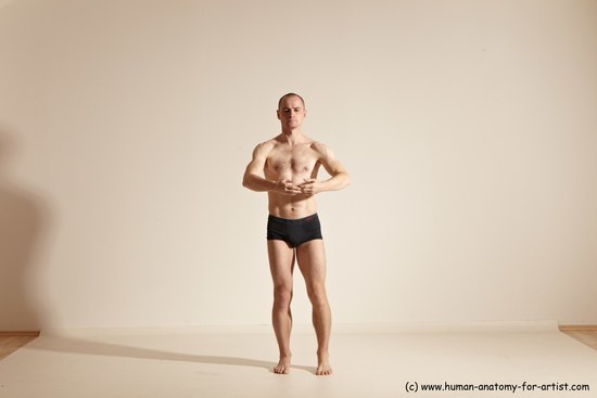 Underwear Gymnastic poses Man White Slim Bald Dancing Dynamic poses Academic