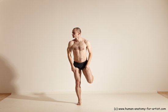 Underwear Gymnastic poses Man White Slim Bald Dancing Dynamic poses Academic