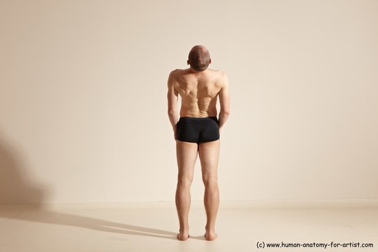 Underwear Gymnastic poses Man White Slim Bald Dancing Dynamic poses Academic