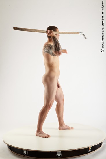 Nude Fighting with sword Man White Standing poses - ALL Slim Short Brown Standing poses - simple Realistic