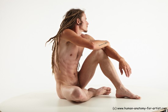 Nude Man White Sitting poses - simple Slim Brown Sitting poses - ALL Dreadlocks Realistic