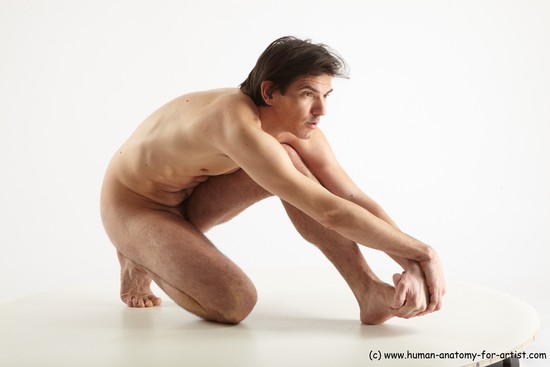 Nude Man White Kneeling poses - ALL Slim Short Brown Kneeling poses - on one knee Realistic