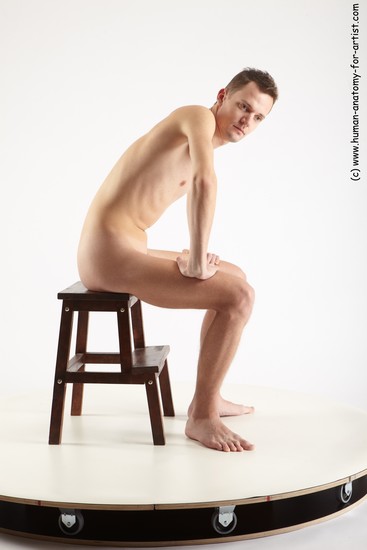 Nude Man White Sitting poses - simple Slim Short Brown Sitting poses - ALL Realistic