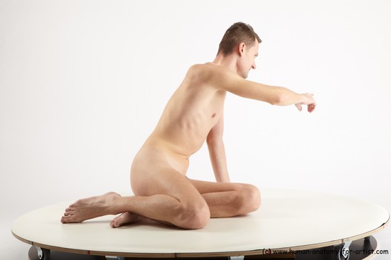 Nude Man White Sitting poses - simple Slim Short Brown Sitting poses - ALL Realistic