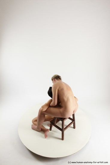 Nude Woman - Man White Sitting poses - simple Slim Long Blond Sitting poses - ALL Multi angles poses Realistic