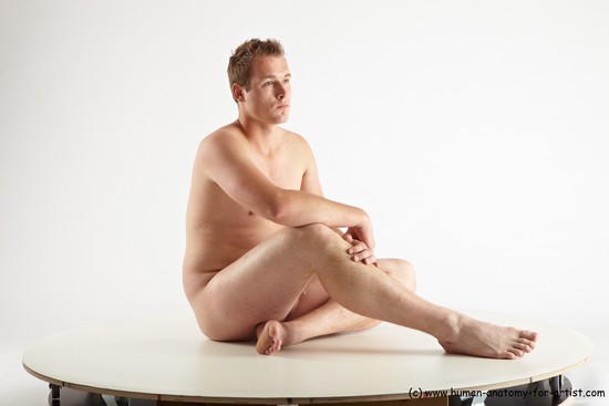 Nude Man White Sitting poses - simple Average Short Brown Sitting poses - ALL Realistic