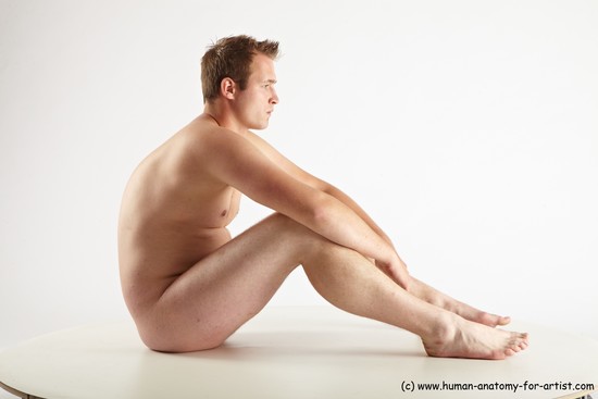 Nude Man White Sitting poses - simple Average Short Brown Sitting poses - ALL Realistic