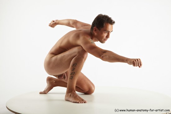 Nude Man White Kneeling poses - ALL Slim Short Brown Kneeling poses - on one knee Realistic