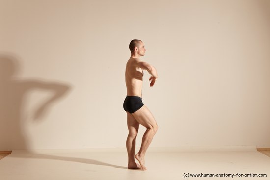 Underwear Gymnastic poses Man White Slim Bald Dancing Dynamic poses Academic