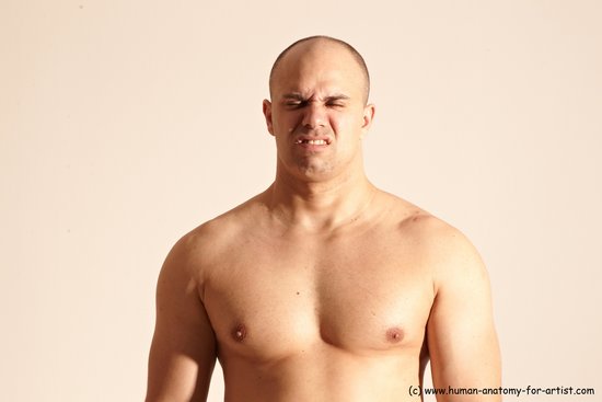 Nude Man White Detailed photos Slim Bald Realistic