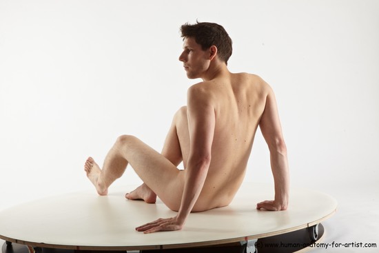 Nude Man White Sitting poses - simple Slim Short Brown Sitting poses - ALL Realistic