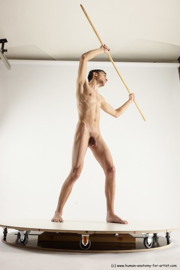 Nude Fighting with spear Man White Standing poses - ALL Athletic Short Brown Standing poses - simple Multi angles poses Realistic