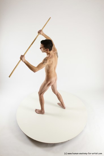 Nude Fighting with spear Man White Standing poses - ALL Athletic Short Brown Standing poses - simple Multi angles poses Realistic