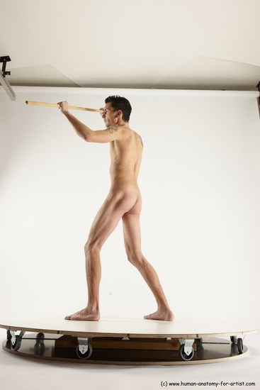 Nude Fighting with spear Man White Standing poses - ALL Athletic Short Brown Standing poses - simple Multi angles poses Realistic