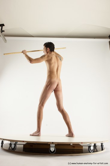 Nude Fighting with spear Man White Standing poses - ALL Athletic Short Brown Standing poses - simple Multi angles poses Realistic