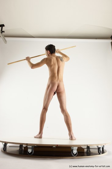 Nude Fighting with spear Man White Standing poses - ALL Athletic Short Brown Standing poses - simple Multi angles poses Realistic