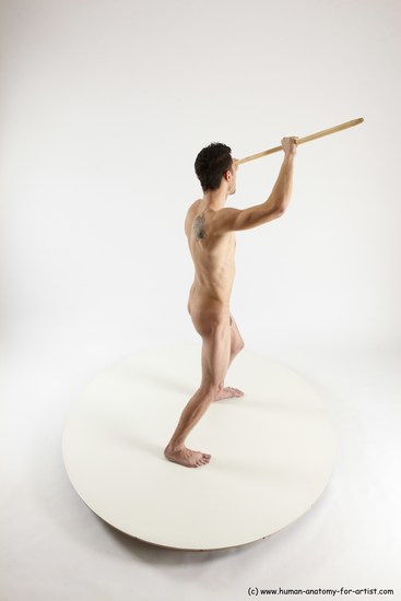 Nude Fighting with spear Man White Standing poses - ALL Athletic Short Brown Standing poses - simple Multi angles poses Realistic