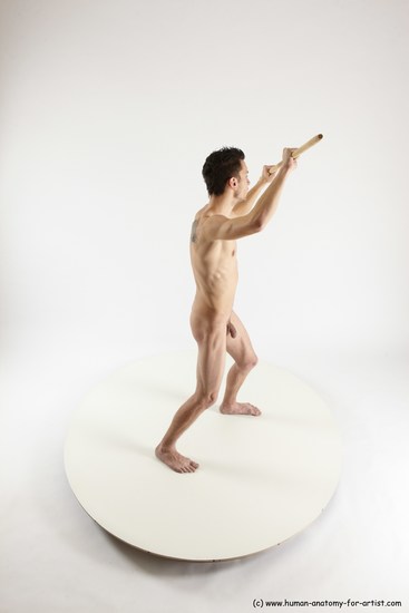 Nude Fighting with spear Man White Standing poses - ALL Athletic Short Brown Standing poses - simple Multi angles poses Realistic