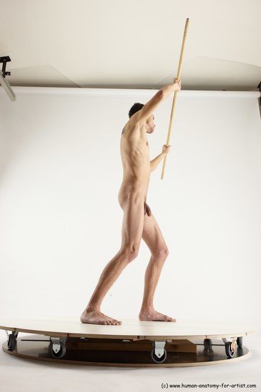 Nude Fighting with spear Man White Standing poses - ALL Athletic Short Brown Standing poses - simple Multi angles poses Realistic