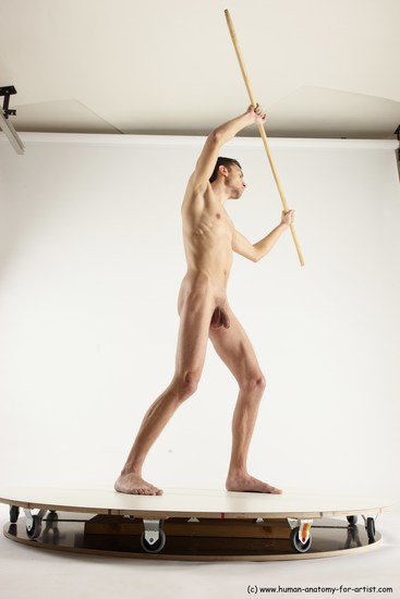 Nude Fighting with spear Man White Standing poses - ALL Athletic Short Brown Standing poses - simple Multi angles poses Realistic