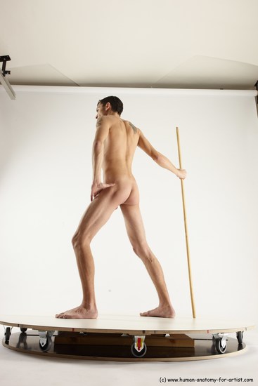 Nude Fighting with spear Man White Standing poses - ALL Athletic Short Brown Standing poses - simple Multi angles poses Realistic