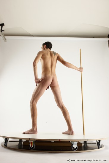 Nude Fighting with spear Man White Standing poses - ALL Athletic Short Brown Standing poses - simple Multi angles poses Realistic