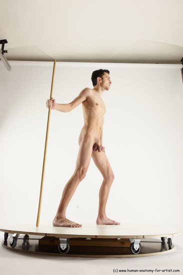 Nude Fighting with spear Man White Standing poses - ALL Athletic Short Brown Standing poses - simple Multi angles poses Realistic