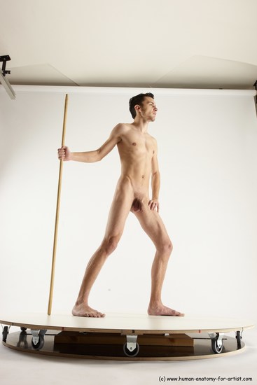 Nude Fighting with spear Man White Standing poses - ALL Athletic Short Brown Standing poses - simple Multi angles poses Realistic