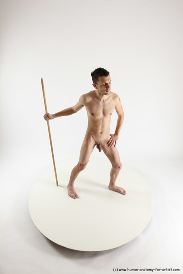 Nude Fighting with spear Man White Standing poses - ALL Athletic Short Brown Standing poses - simple Multi angles poses Realistic