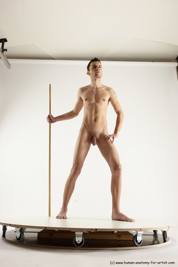 Nude Fighting with spear Man White Standing poses - ALL Athletic Short Brown Standing poses - simple Multi angles poses Realistic