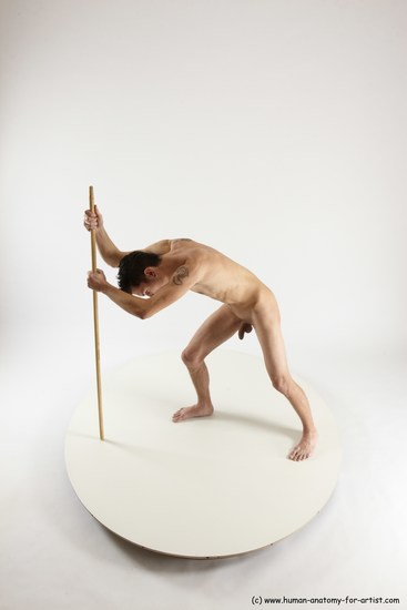 Nude Fighting with spear Man White Standing poses - ALL Athletic Short Brown Standing poses - bend over Multi angles poses Realistic