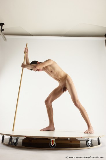 Nude Fighting with spear Man White Standing poses - ALL Athletic Short Brown Standing poses - bend over Multi angles poses Realistic