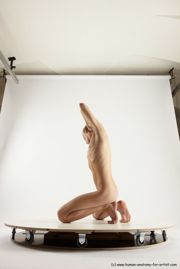 Nude Man White Kneeling poses - ALL Underweight Medium Brown Kneeling poses - on both knees Multi angles poses Realistic