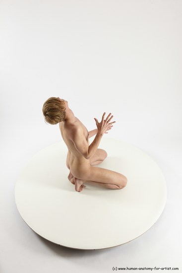 Nude Man White Kneeling poses - ALL Underweight Medium Brown Kneeling poses - on both knees Multi angles poses Realistic