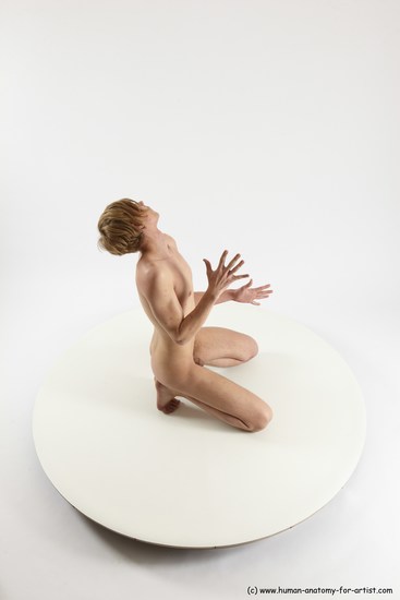 Nude Man White Kneeling poses - ALL Underweight Medium Brown Kneeling poses - on both knees Multi angles poses Realistic