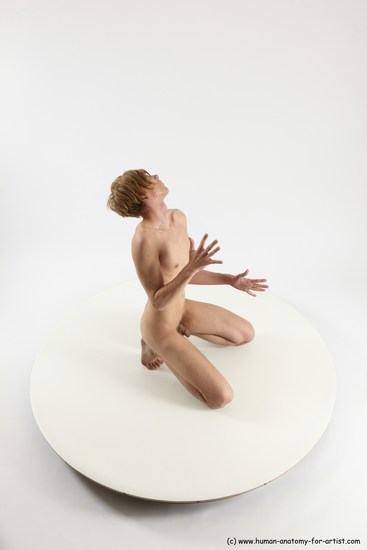 Nude Man White Kneeling poses - ALL Underweight Medium Brown Kneeling poses - on both knees Multi angles poses Realistic