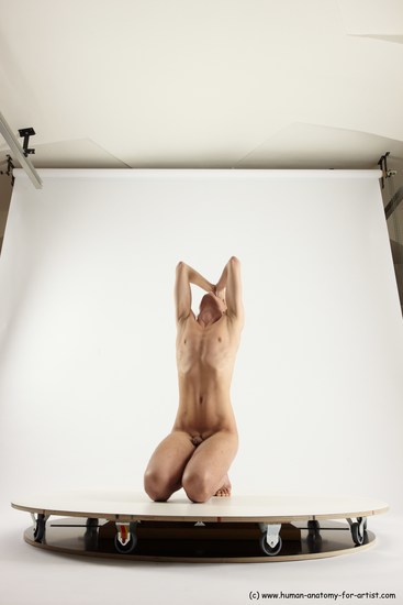 Nude Man White Kneeling poses - ALL Underweight Medium Brown Kneeling poses - on both knees Multi angles poses Realistic