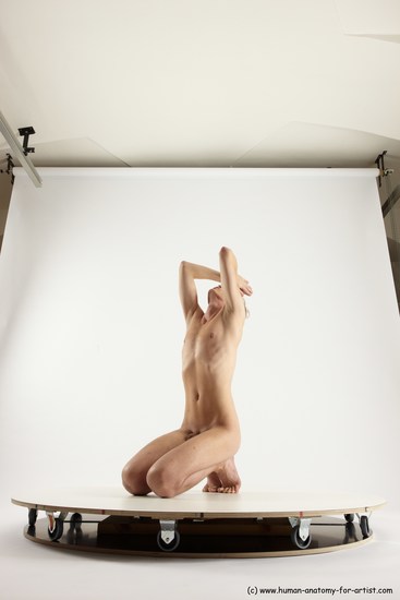 Nude Man White Kneeling poses - ALL Underweight Medium Brown Kneeling poses - on both knees Multi angles poses Realistic