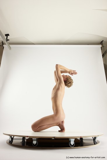 Nude Man White Kneeling poses - ALL Underweight Medium Brown Kneeling poses - on both knees Multi angles poses Realistic