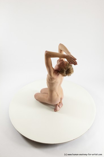 Nude Man White Kneeling poses - ALL Underweight Medium Brown Kneeling poses - on both knees Multi angles poses Realistic