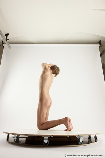 Nude Man White Kneeling poses - ALL Underweight Medium Brown Kneeling poses - on both knees Multi angles poses Realistic