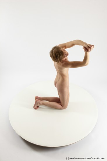 Nude Man White Kneeling poses - ALL Underweight Medium Brown Kneeling poses - on both knees Multi angles poses Realistic