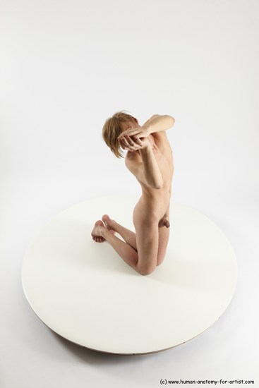 Nude Man White Kneeling poses - ALL Underweight Medium Brown Kneeling poses - on both knees Multi angles poses Realistic