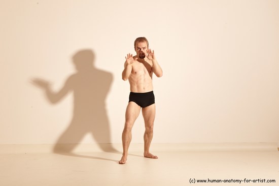 Underwear Martial art Man White Moving poses Athletic Short Blond Dynamic poses Academic