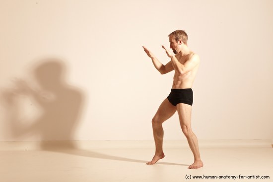 Underwear Martial art Man White Moving poses Athletic Short Blond Dynamic poses Academic