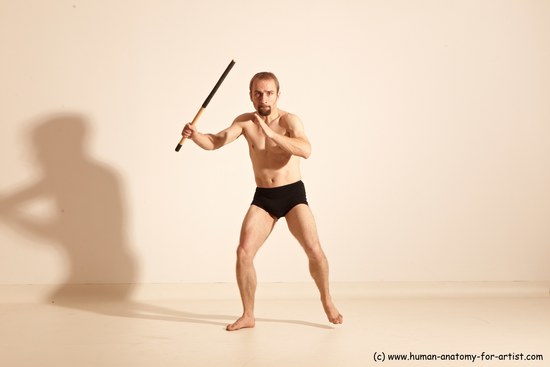 Underwear Fighting Man White Moving poses Slim Short Blond Dynamic poses Academic